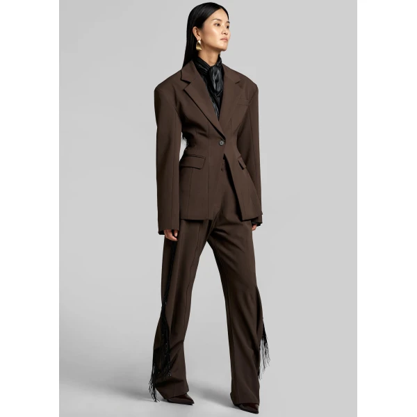 The Frankie Shop Bianca Fringed Barrel Leg Pants – Brown, view 4