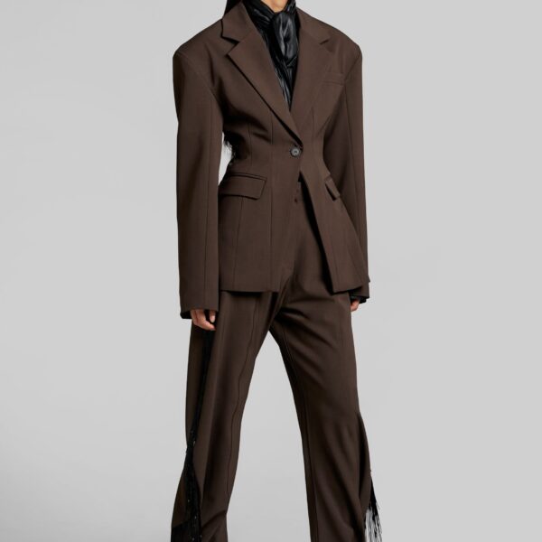 The Frankie Shop Bianca Fringed Barrel Leg Pants - Brown - Oversized Minimalist Pants in Beige - Shop at Coveti