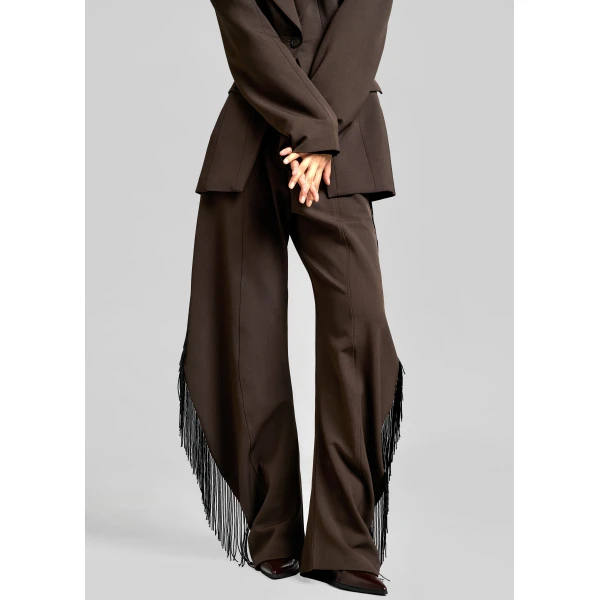 The Frankie Shop Bianca Fringed Barrel Leg Pants – Brown, view 5