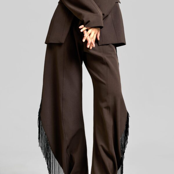 The Frankie Shop Bianca Fringed Barrel Leg Pants - Brown - Oversized Minimalist Pants in Beige - Shop at Coveti