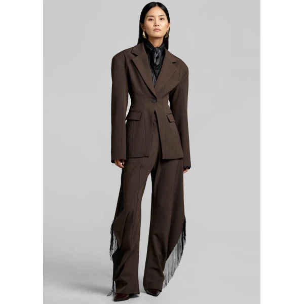 The Frankie Shop Bianca Fringed Barrel Leg Pants – Brown, view 6