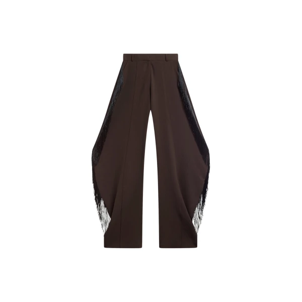 The Frankie Shop Bianca Fringed Barrel Leg Pants - Brown - Oversized Minimalist Pants in Beige - Shop at Coveti
