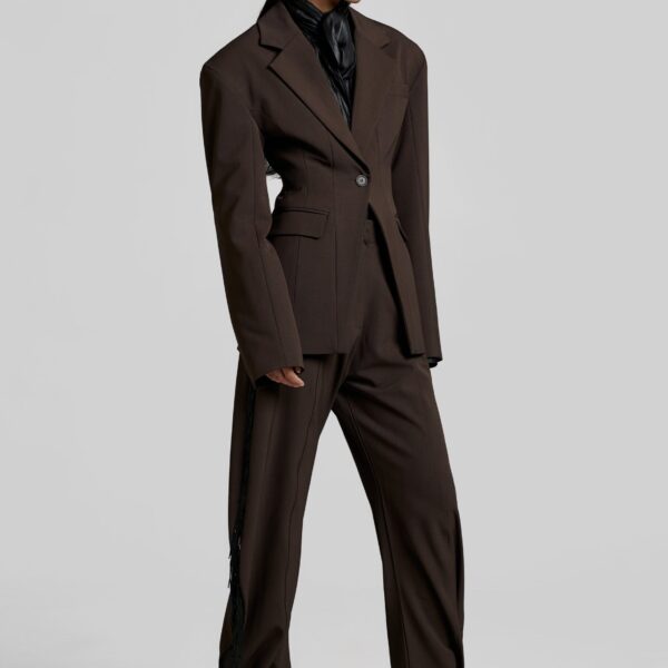 The Frankie Shop Bianca Hourglass Blazer - Brown - Oversized Minimalist Jackets in Beige - Shop at Coveti