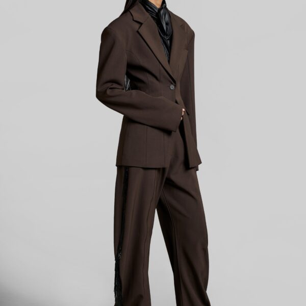 The Frankie Shop Bianca Hourglass Blazer - Brown - Oversized Minimalist Jackets in Beige - Shop at Coveti