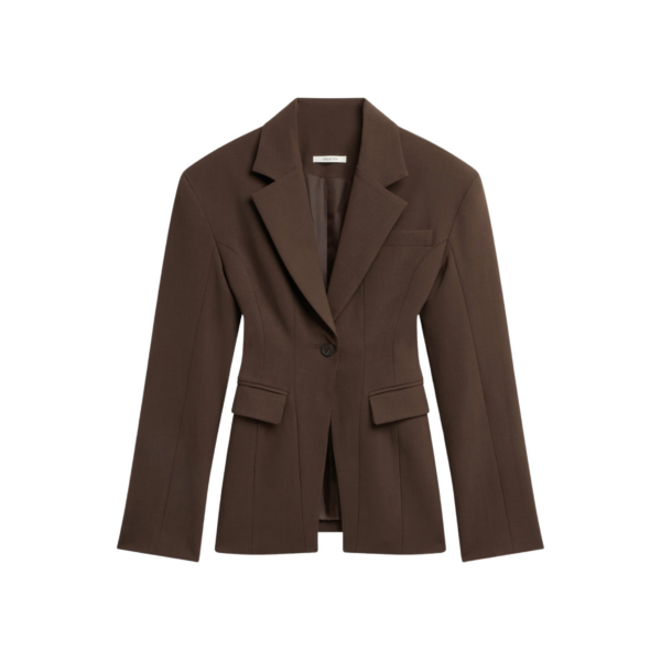 The Frankie Shop Bianca Hourglass Blazer - Brown - Oversized Minimalist Jackets in Beige - Shop at Coveti