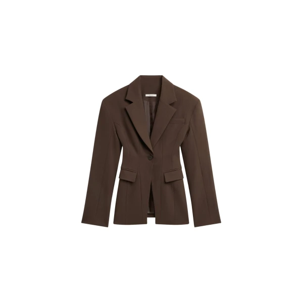 The Frankie Shop Bianca Hourglass Blazer - Brown - Oversized Minimalist Jackets in Beige - Shop at Coveti