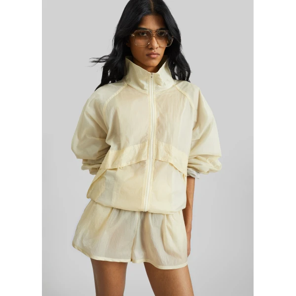 The Frankie Shop Bicos Sheer Mini Track Shorts – Pale Yellow, view 2