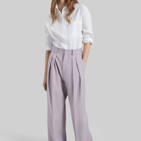 The Frankie Shop Bielsa Pleated Trousers - Lavender - Oversized Minimalist Pants in Purple - Shop at Coveti