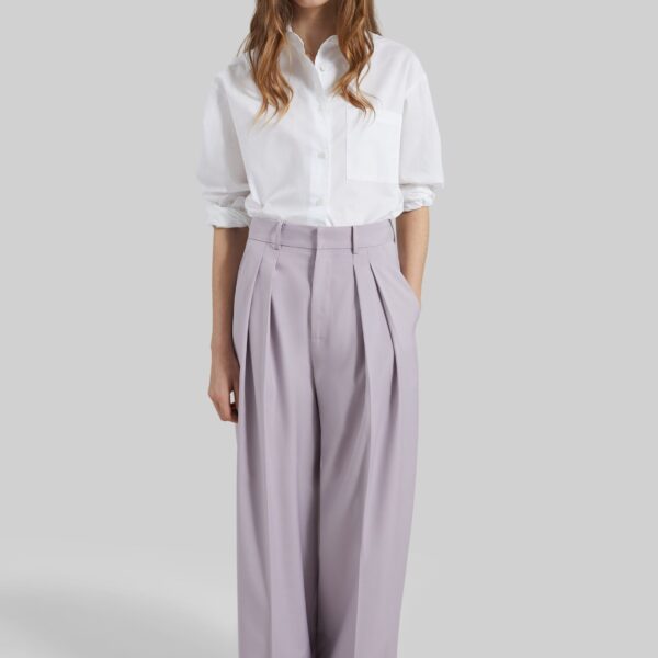 The Frankie Shop Bielsa Pleated Trousers - Lavender - Oversized Minimalist Pants in Purple - Shop at Coveti