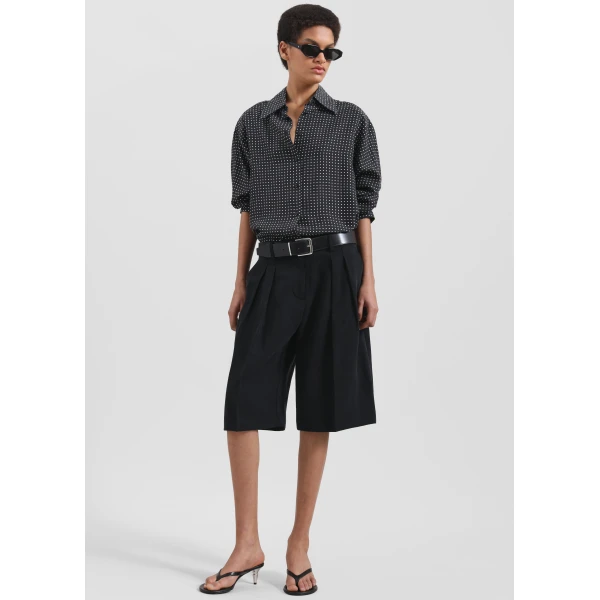 The Frankie Shop Bilbao Pleated Linen Bermuda Shorts – Black, view 2