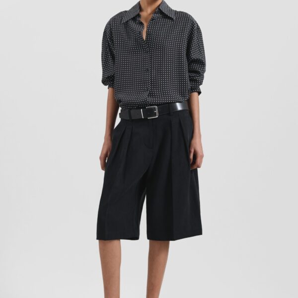 The Frankie Shop Bilbao Pleated Linen Bermuda Shorts - Black - Oversized Minimalist Shorts in Black - Shop at Coveti