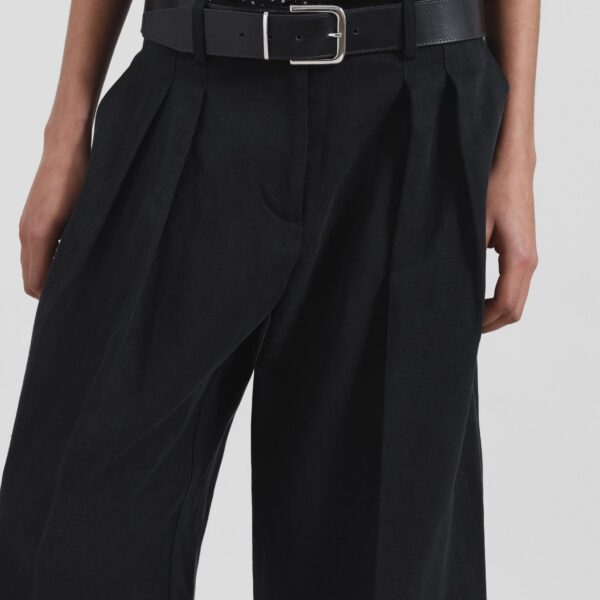 The Frankie Shop Bilbao Pleated Linen Bermuda Shorts - Black - Oversized Minimalist Shorts in Black - Shop at Coveti