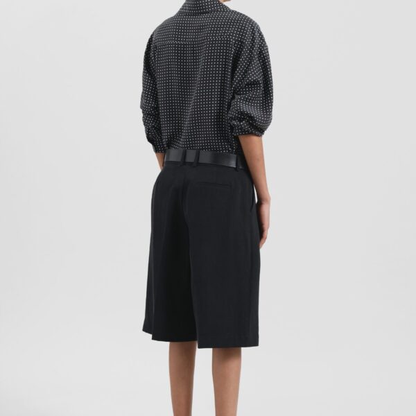 The Frankie Shop Bilbao Pleated Linen Bermuda Shorts - Black - Oversized Minimalist Shorts in Black - Shop at Coveti