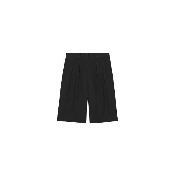 The Frankie Shop Bilbao Pleated Linen Bermuda Shorts - Black - Oversized Minimalist Shorts in Black - Shop at Coveti