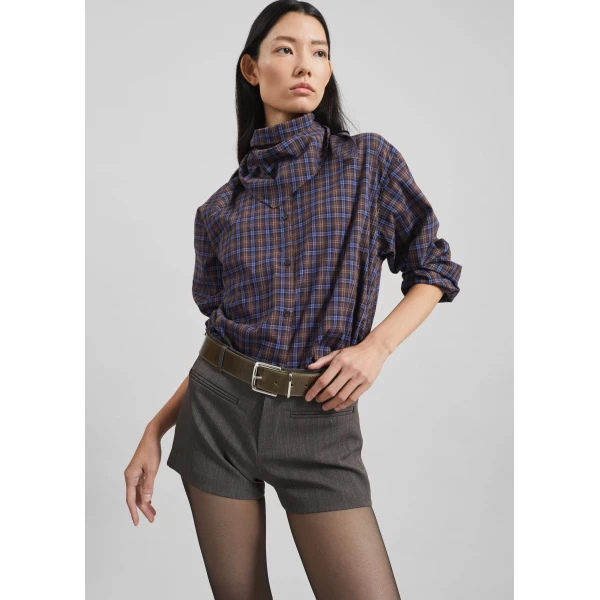 The Frankie Shop Bitry Scarf Shirt – Brown Plaid, view 2