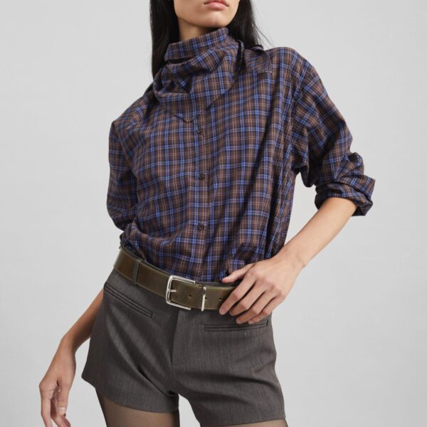 The Frankie Shop Bitry Scarf Shirt - Brown Plaid - Oversized Minimalist Tops in Multicolour - Shop at Coveti