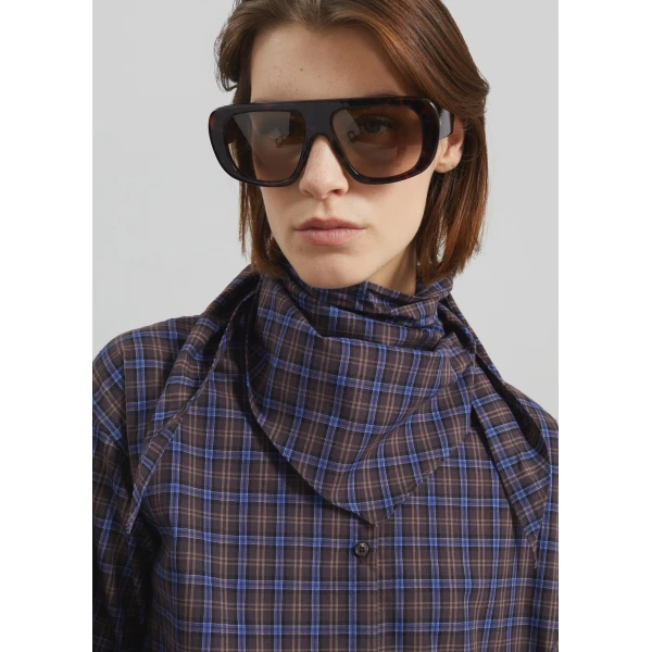 The Frankie Shop Bitry Scarf Shirt – Brown Plaid, view 3
