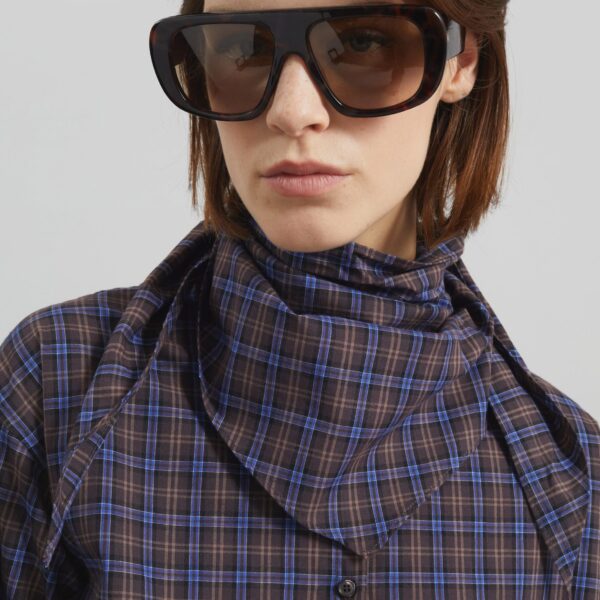 The Frankie Shop Bitry Scarf Shirt - Brown Plaid - Oversized Minimalist Tops in Multicolour - Shop at Coveti