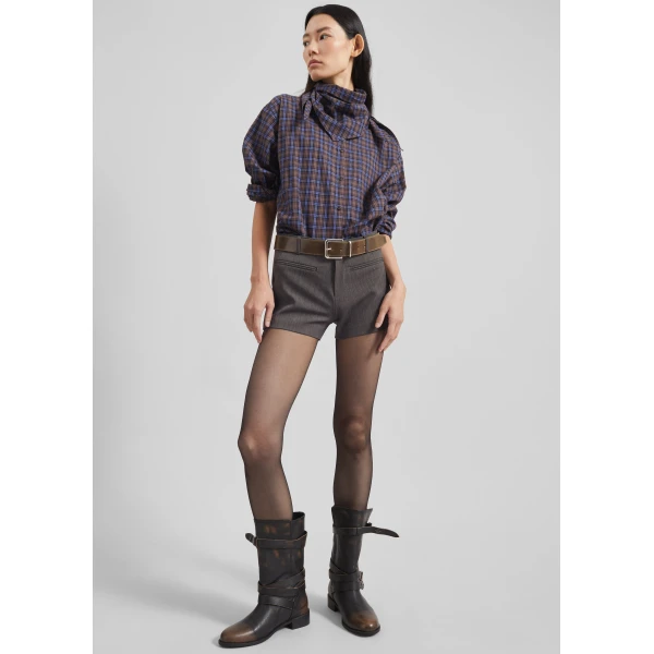 The Frankie Shop Bitry Scarf Shirt – Brown Plaid, view 4