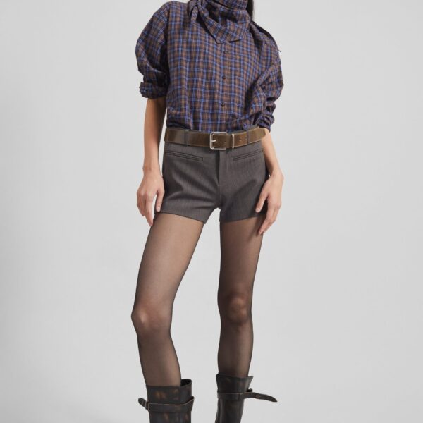 The Frankie Shop Bitry Scarf Shirt - Brown Plaid - Oversized Minimalist Tops in Multicolour - Shop at Coveti