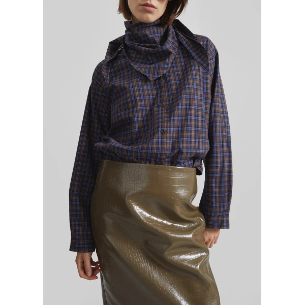 The Frankie Shop Bitry Scarf Shirt – Brown Plaid, view 5