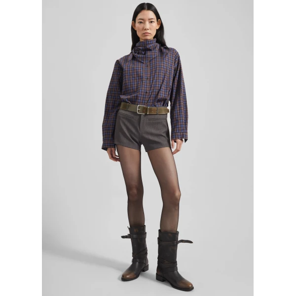 The Frankie Shop Bitry Scarf Shirt – Brown Plaid, view 6