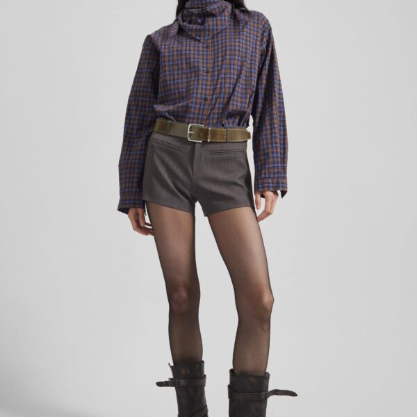 The Frankie Shop Bitry Scarf Shirt - Brown Plaid - Oversized Minimalist Tops in Multicolour - Shop at Coveti
