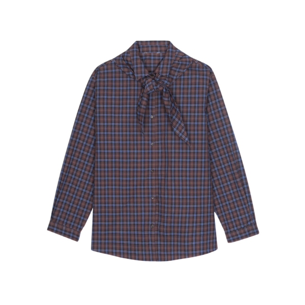 The Frankie Shop Bitry Scarf Shirt - Brown Plaid - Oversized Minimalist Tops in Multicolour - Shop at Coveti