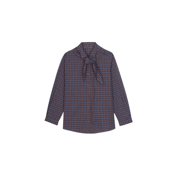 The Frankie Shop Bitry Scarf Shirt - Brown Plaid - Oversized Minimalist Tops in Multicolour - Shop at Coveti