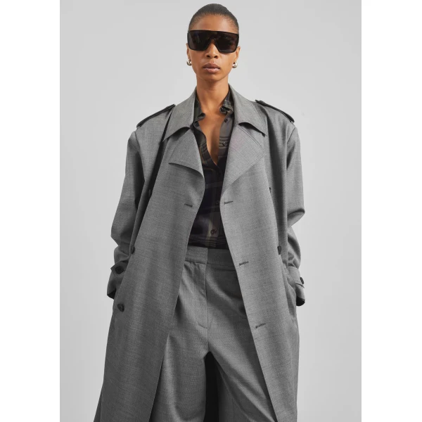 The Frankie Shop Bleecker Trench Coat – Grey Melange, view 3