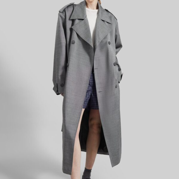 The Frankie Shop Bleecker Trench Coat - Grey Melange - Oversized Minimalist Coats in Grey - Shop at Coveti