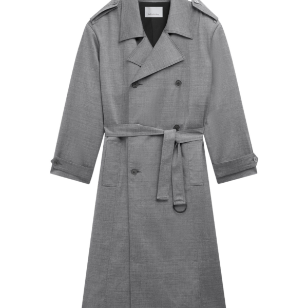 The Frankie Shop Bleecker Trench Coat - Grey Melange - Oversized Minimalist Coats in Grey - Shop at Coveti
