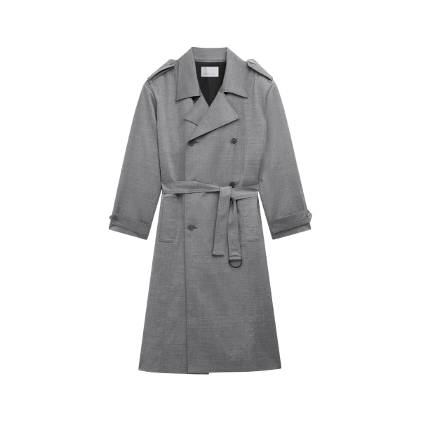 The Frankie Shop Bleecker Trench Coat - Grey Melange - Oversized Minimalist Coats in Grey - Shop at Coveti
