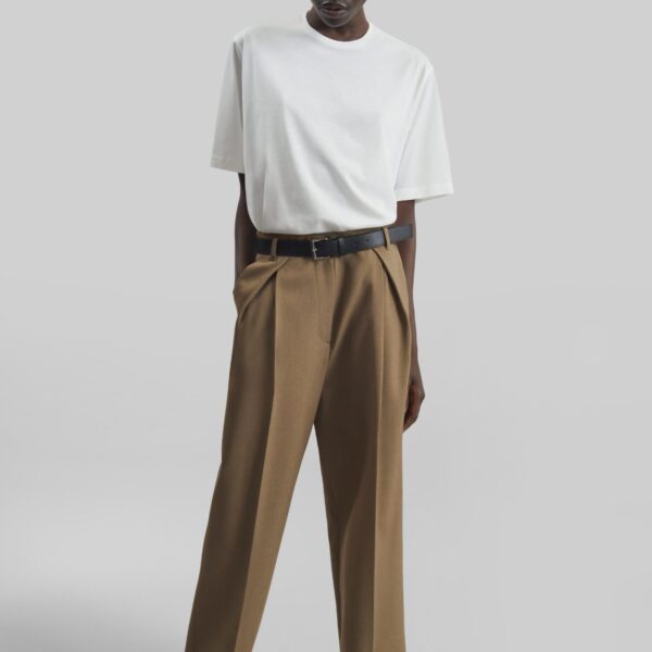 The Frankie Shop Blerick Belted Trousers - Camel - Oversized Minimalist Pants in Beige - Shop at Coveti