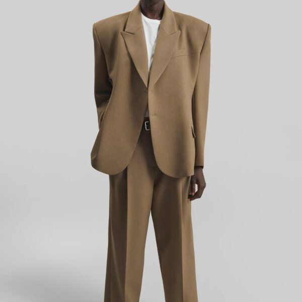 The Frankie Shop Blerick Belted Trousers - Camel - Oversized Minimalist Pants in Beige - Shop at Coveti