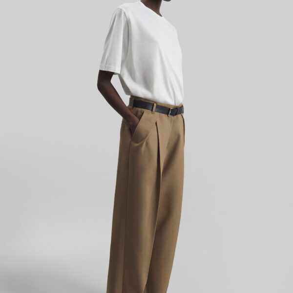 The Frankie Shop Blerick Belted Trousers - Camel - Oversized Minimalist Pants in Beige - Shop at Coveti