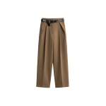 The Frankie Shop Blerick Belted Trousers - Camel - Oversized Minimalist Pants in Beige - Shop at Coveti