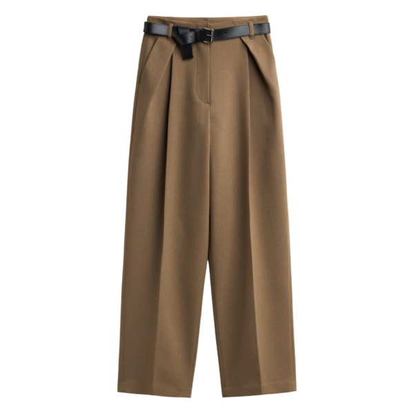 The Frankie Shop Blerick Belted Trousers - Camel - Oversized Minimalist Pants in Beige - Shop at Coveti