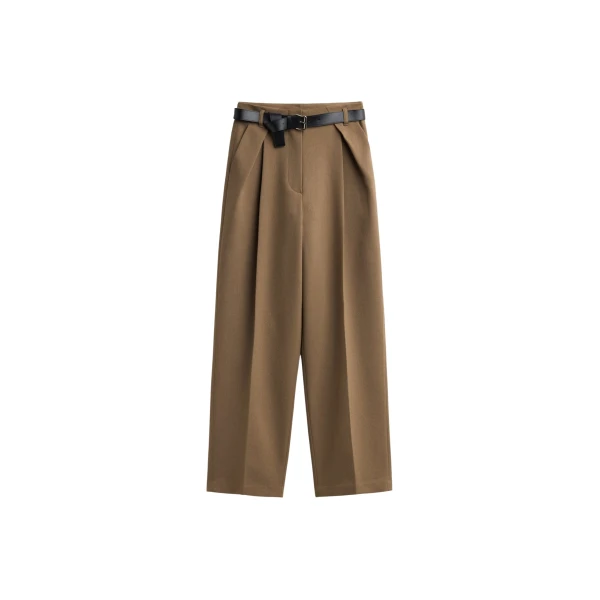 The Frankie Shop Blerick Belted Trousers - Camel - Oversized Minimalist Pants in Beige - Shop at Coveti