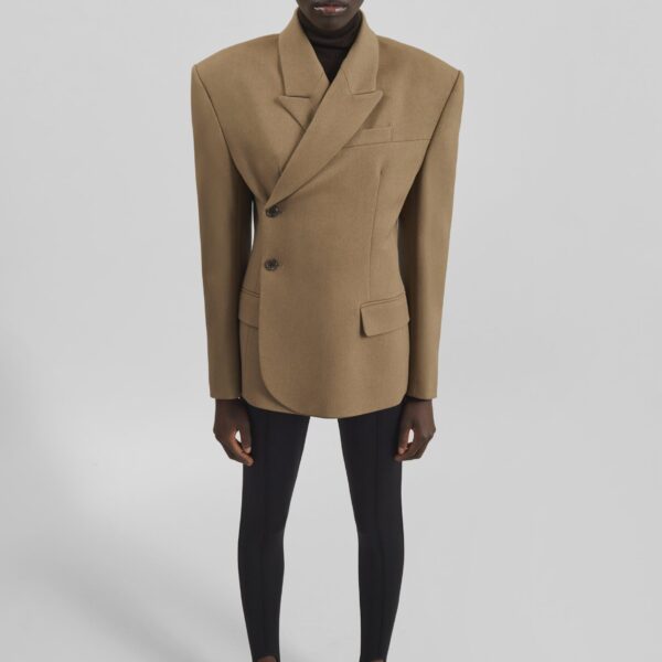 The Frankie Shop Blerick Crossover Blazer - Camel - Oversized Minimalist Jackets in Beige - Shop at Coveti