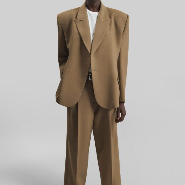 The Frankie Shop Blerick Crossover Blazer - Camel - Oversized Minimalist Jackets in Beige - Shop at Coveti