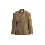 The Frankie Shop Blerick Crossover Blazer - Camel - Oversized Minimalist Jackets in Beige - Shop at Coveti