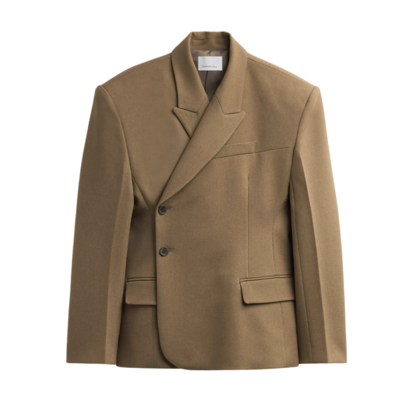 The Frankie Shop Blerick Crossover Blazer - Camel - Oversized Minimalist Jackets in Beige - Shop at Coveti