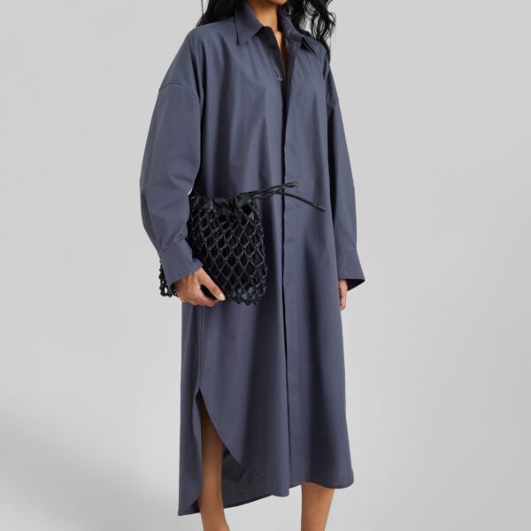 The Frankie Shop Bloom Organic Cotton Shirt Dress - Charcoal - Oversized Minimalist Dresses in Grey - Shop at Coveti