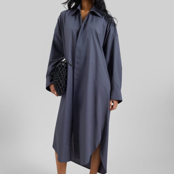 The Frankie Shop Bloom Organic Cotton Shirt Dress - Charcoal - Oversized Minimalist Dresses in Grey - Shop at Coveti