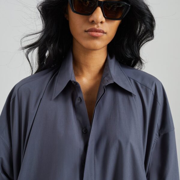 The Frankie Shop Bloom Organic Cotton Shirt Dress - Charcoal - Oversized Minimalist Dresses in Grey - Shop at Coveti