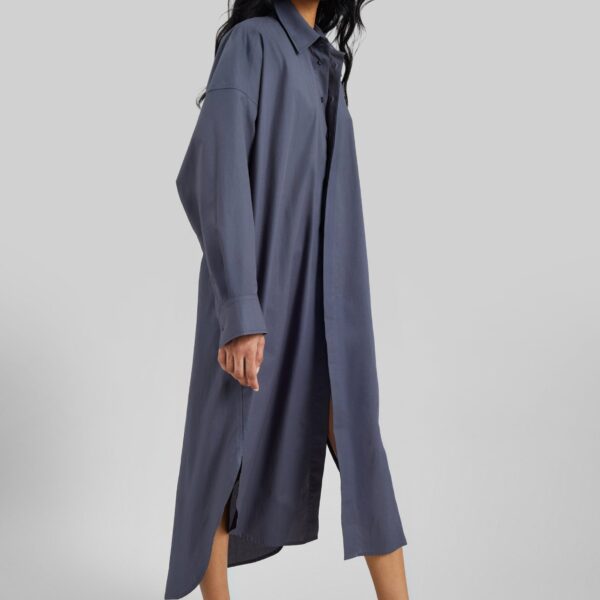 The Frankie Shop Bloom Organic Cotton Shirt Dress - Charcoal - Oversized Minimalist Dresses in Grey - Shop at Coveti