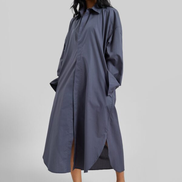 The Frankie Shop Bloom Organic Cotton Shirt Dress - Charcoal - Oversized Minimalist Dresses in Grey - Shop at Coveti
