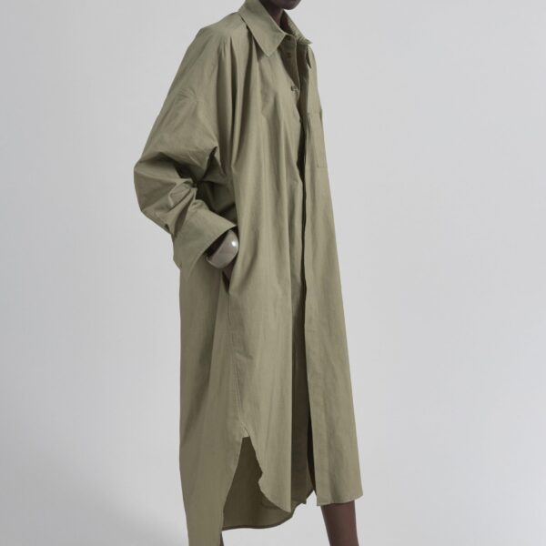 The Frankie Shop Bloom Organic Cotton Shirt Dress - Olive - Oversized Minimalist Dresses in Green - Shop at Coveti