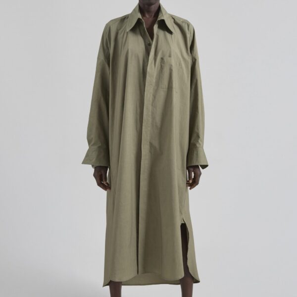 The Frankie Shop Bloom Organic Cotton Shirt Dress - Olive - Oversized Minimalist Dresses in Green - Shop at Coveti
